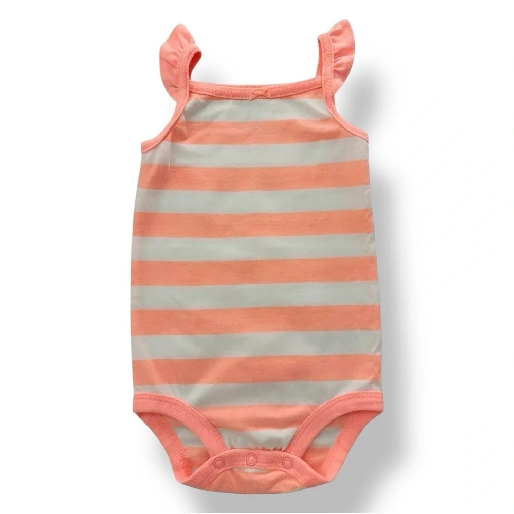 Carter’s | Candy Stripe Ruffle Rompers (9 mos) ♥️🩷🧡 - Picture 2 of 5